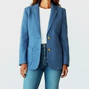 Sakowitz Women's Wool Blend Blazer Jacket Made In Japan Blue Size 7 Small